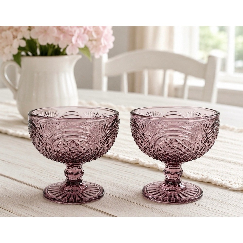 The Pioneer Woman Adeline Plum Footed Glass Dessert Bowls Set of 2 Purple 12oz